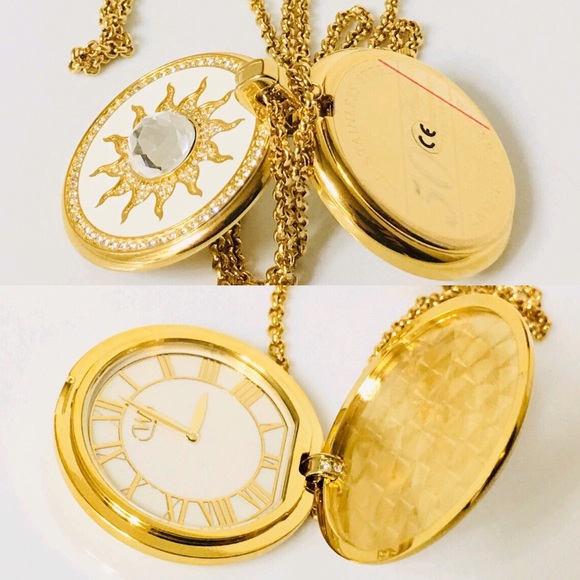 Wintex Milano Enamel Crystal Quartz Necklace Watch - Picture 4 of 8